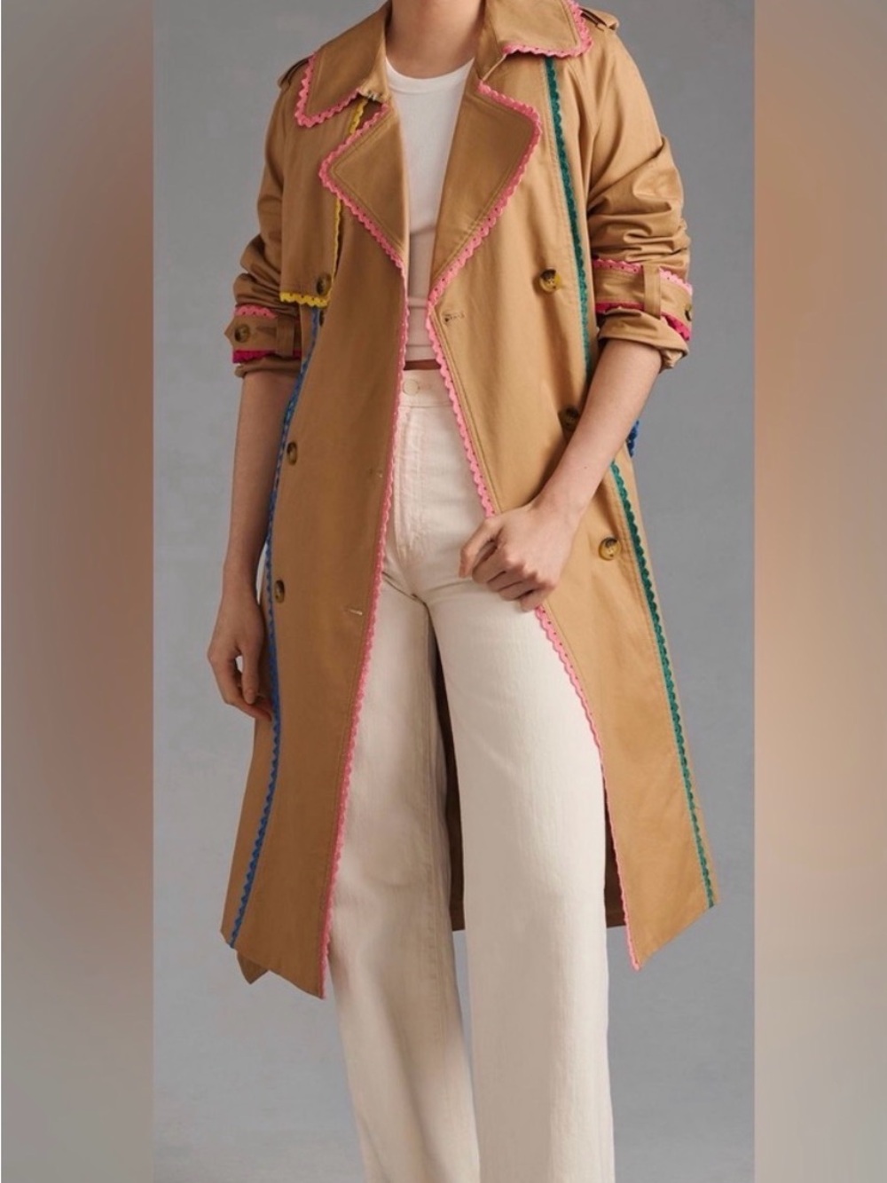 Avec Les Filles Women’s Tan Trench Coat with cute Trim